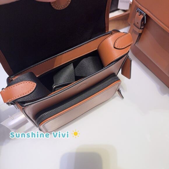 NWT Coach CDB62 Leather Sullivan Leather Flap Crossbody Gunmetal/Tan - Picture 8 of 8